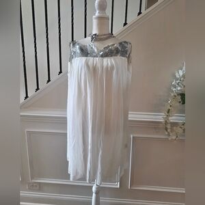 Timeless Naeem Khan White Dresd White With Silver Sequin Upper. Sz-M
